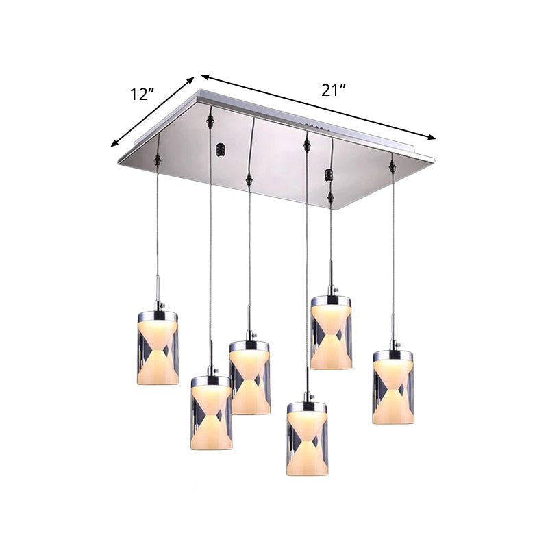 Chrome Cylinder LED Drop Pendant Modernist 6 Bulbs Acrylic Multi Hanging Lamp in Warm/White Light with Cocktail Shaker Inside