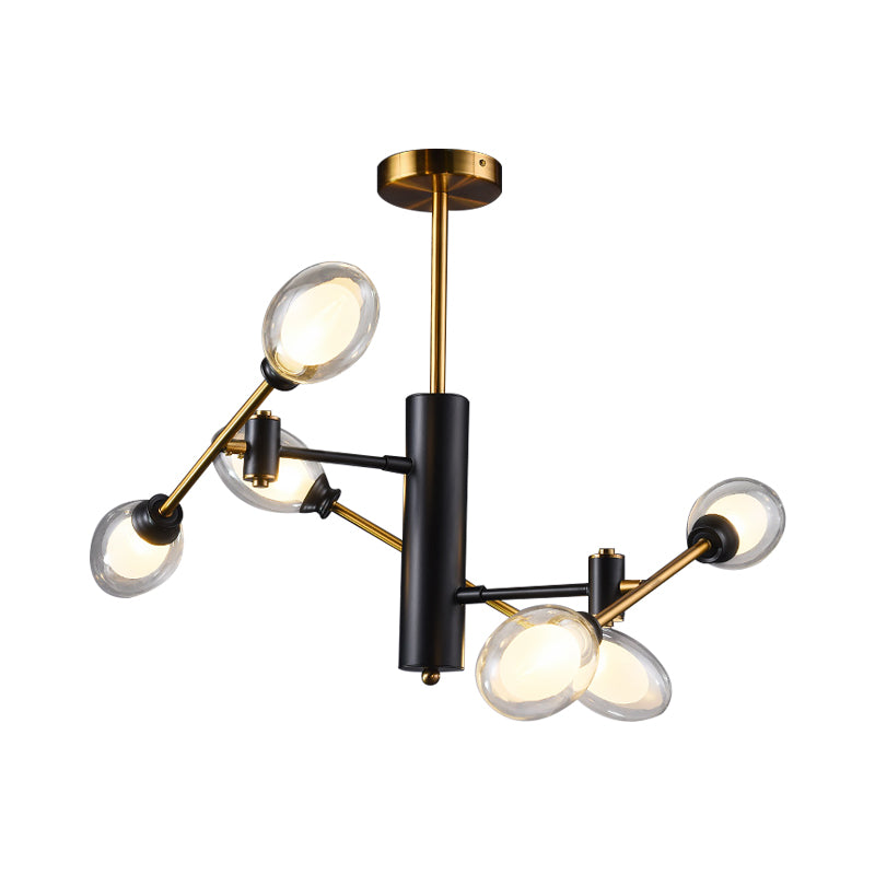 Dual Eggshell Clear Glass Deckenleichte postmoderne 6 Lampen Black-Bras-Halbflush-Kraut mit rotierenden Armdesign
