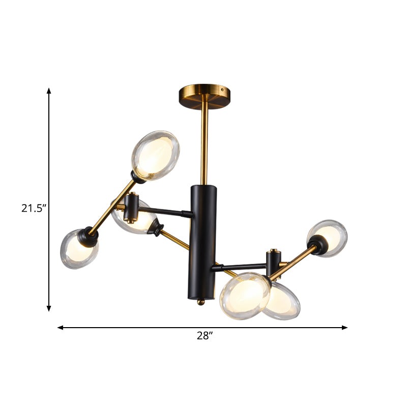 Dual Eggshell Clear Glass Deckenleichte postmoderne 6 Lampen Black-Bras-Halbflush-Kraut mit rotierenden Armdesign