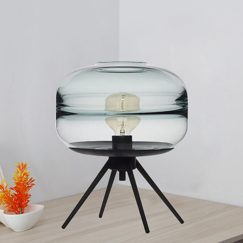 Lampe de table noire à 4 verres moderne créatif à un seul bulbe tan / bleu clair table de chevet en verre avec ombre à la lampe d'ellipse