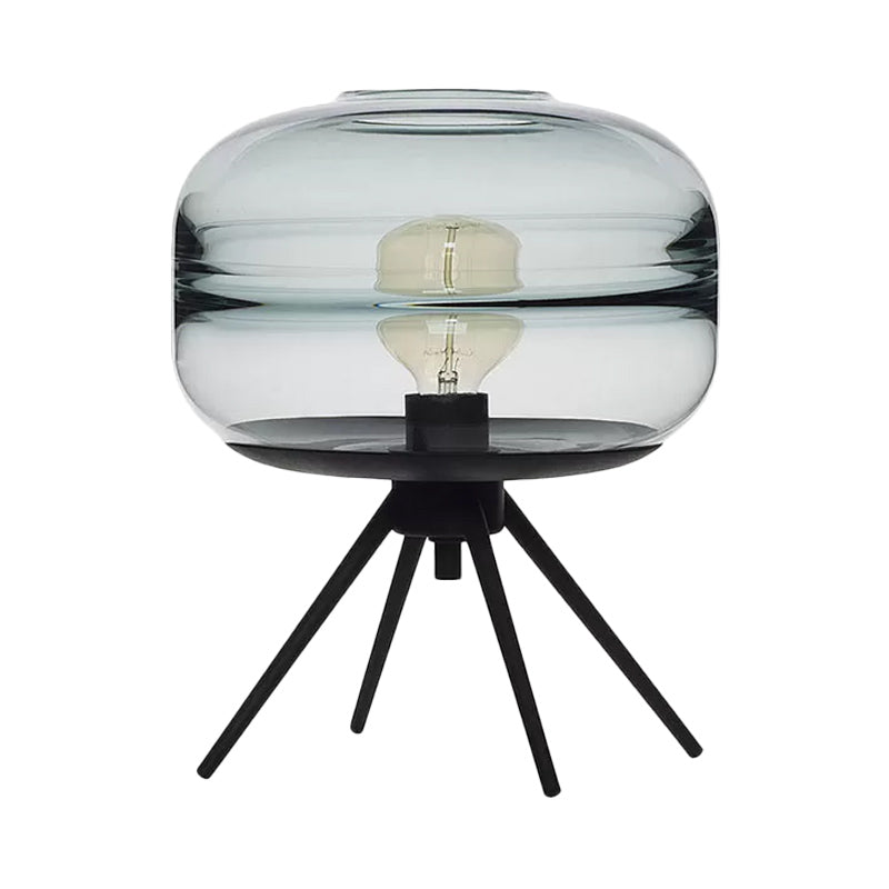 Lampe de table noire à 4 verres moderne créatif à un seul bulbe tan / bleu clair table de chevet en verre avec ombre à la lampe d'ellipse