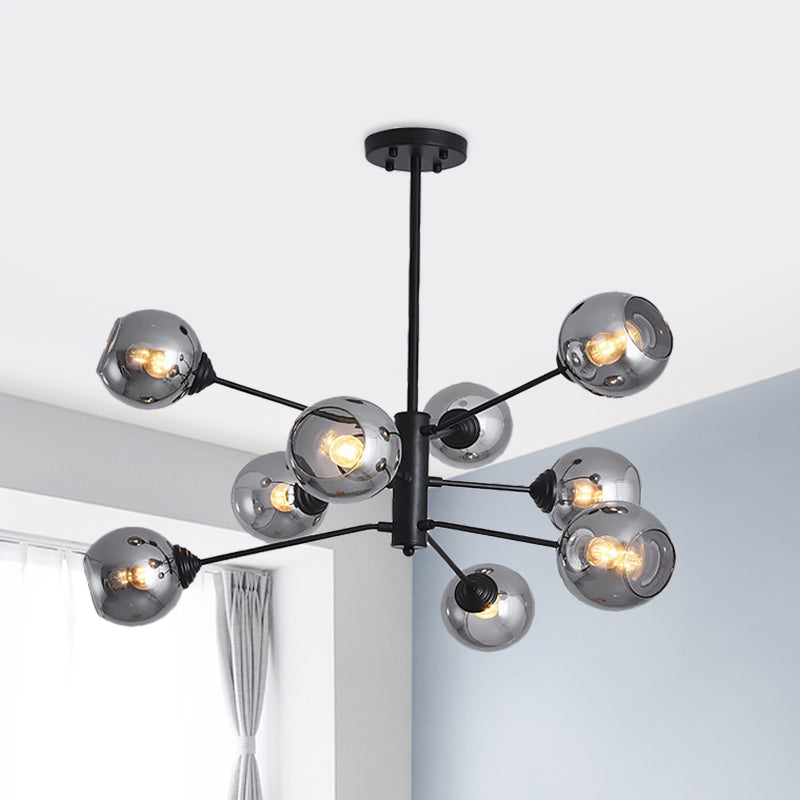 Smoke Grey Open Glass Ball Chandelier Postmodernism 9 Heads Black Pendant Ceiling Light