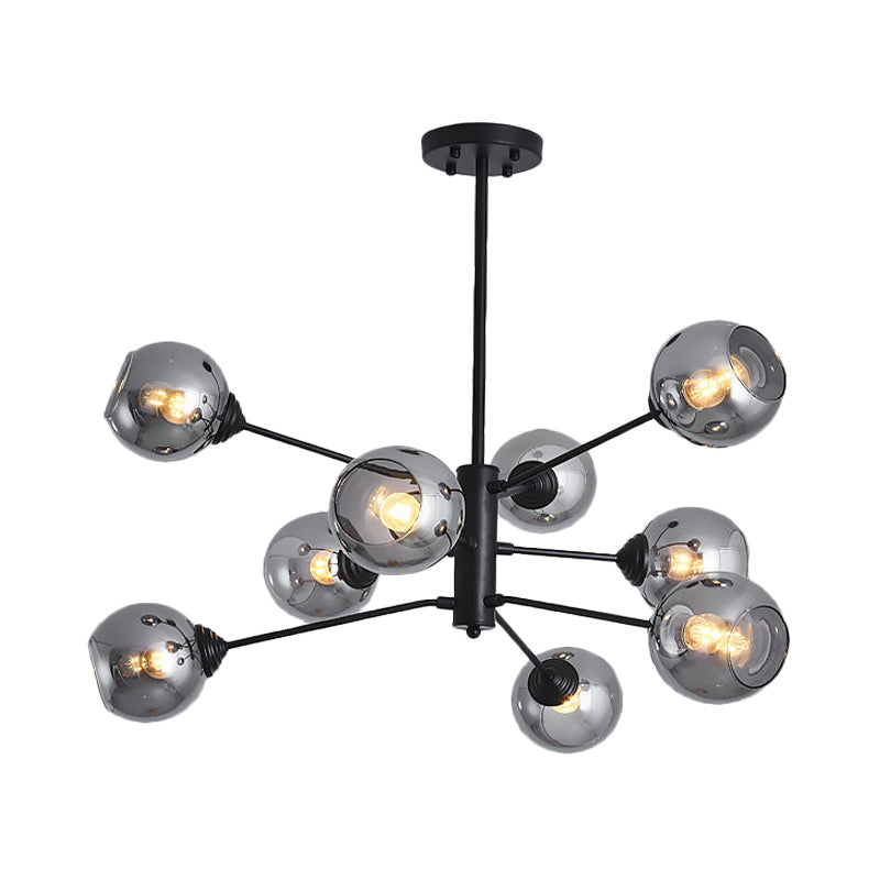 Smoke Grey Open Glass Ball Chandelier Postmodernism 9 Heads Black Pendant Ceiling Light