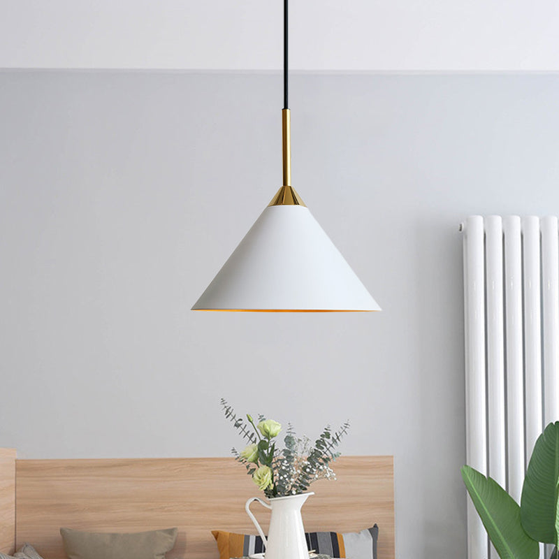 Conical Dinette Drop Pendant Metal Single Bulb Minimalist Ceiling Suspension Light in White