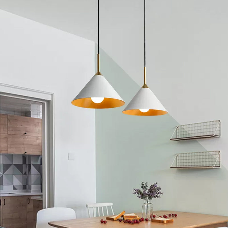 Conical Dinette Drop Pendant Metal Single Bulb Minimalist Ceiling Suspension Light in White