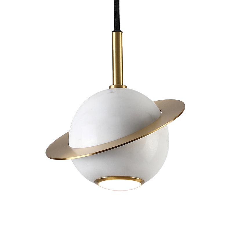 Mini Space Planet Kitchen Pendant Marble 1 Bulb Postmodern Ceiling Suspension Lamp in Green/White/Black-Brass