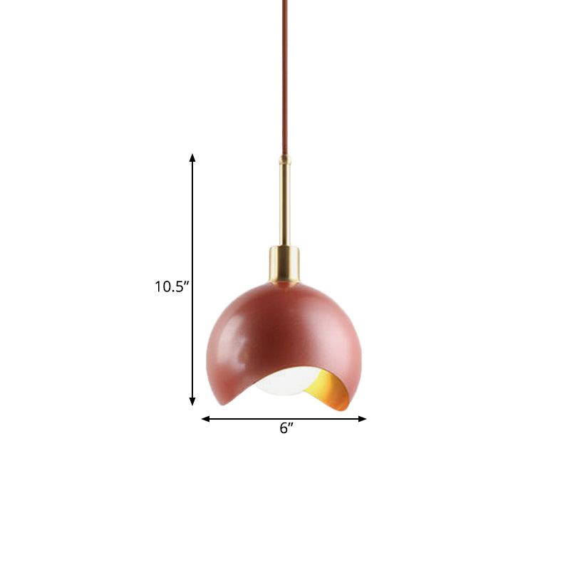 Red Quarter Sphere Pendant Lamp Designer Single Metal Suspension Light with Waveform Edge