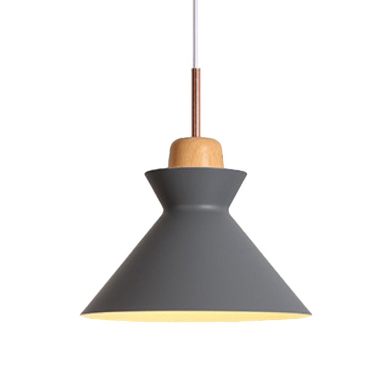 Funnel Dining Table Suspension Pendant Aluminum 1 Light Nordic Ceiling Lamp in Grey with Wood Cork