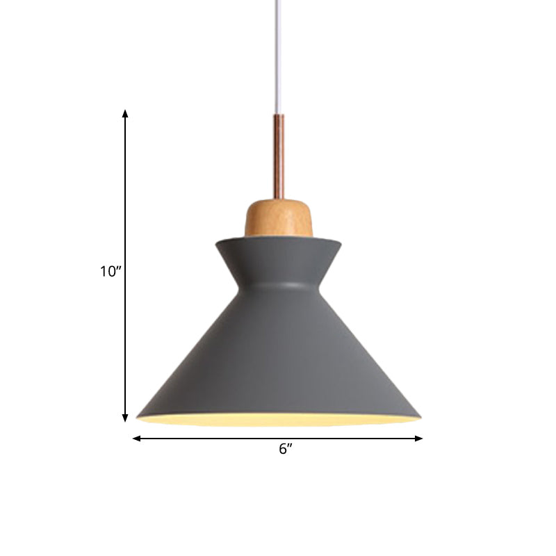 Funnel Dining Table Suspension Pendant Aluminum 1 Light Nordic Ceiling Lamp in Grey with Wood Cork