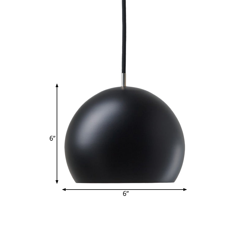 Simple Hemispherical Small Pendant Light Metal Single Bulb Bedroom Hanging Lamp in Black