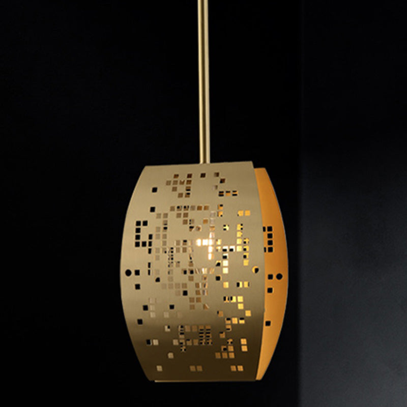 Curvy Study Room Ceiling Pendant Luxury Metal 1 Light Gold Suspension Light with Cutout Design
