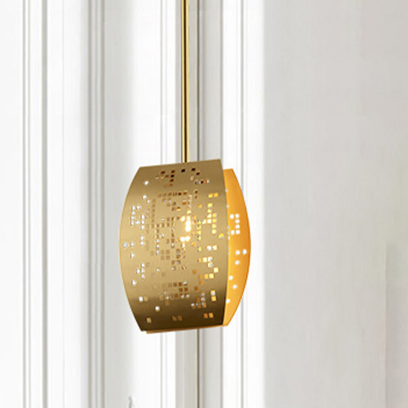 Curvy Study Room Ceiling Pendant Luxury Metal 1 Light Gold Suspension Light with Cutout Design