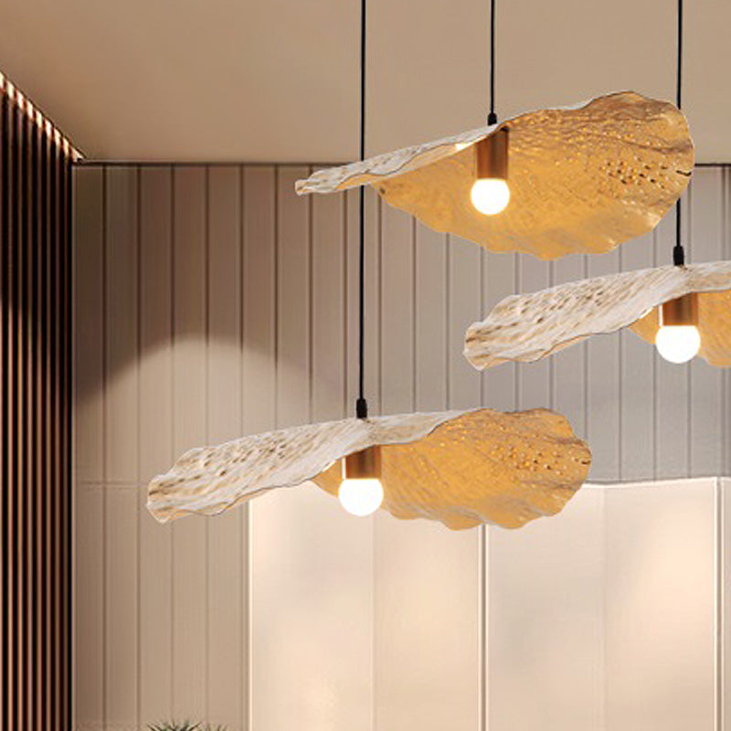 Luxury Lotus Leaf Drop Lamp 1-Bulb Metal Down Lighting Pendant in Gold for Dining Room