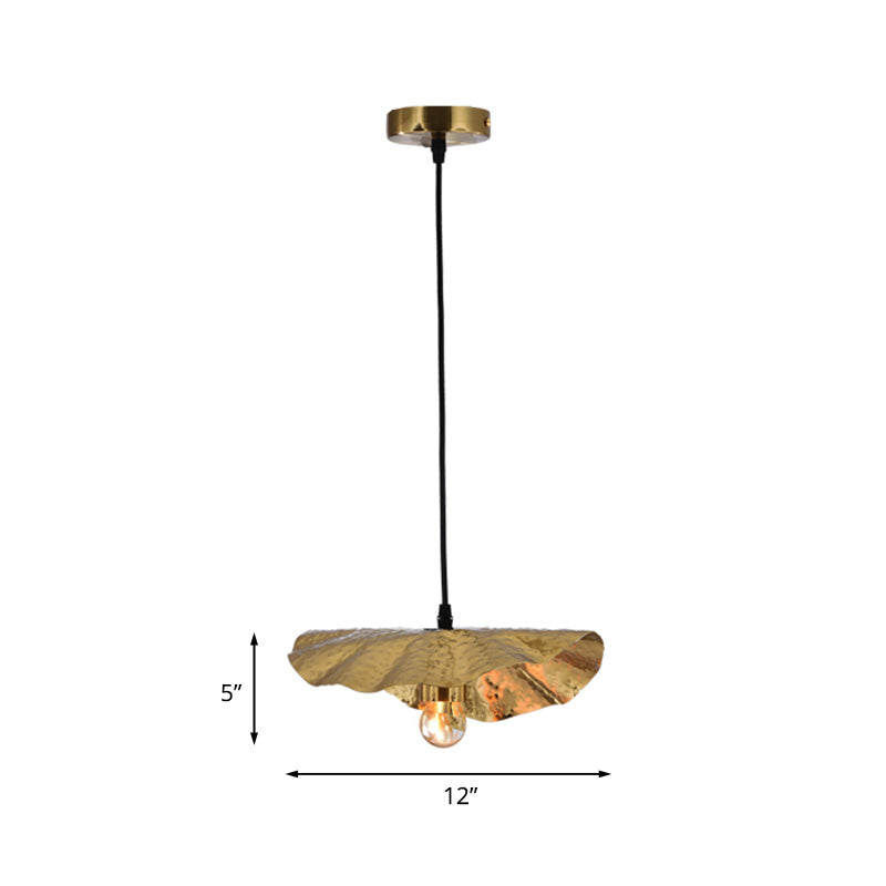 Luxury Lotus Leaf Drop Lamp 1-Bulb Metal Down Lighting Pendant in Gold for Dining Room