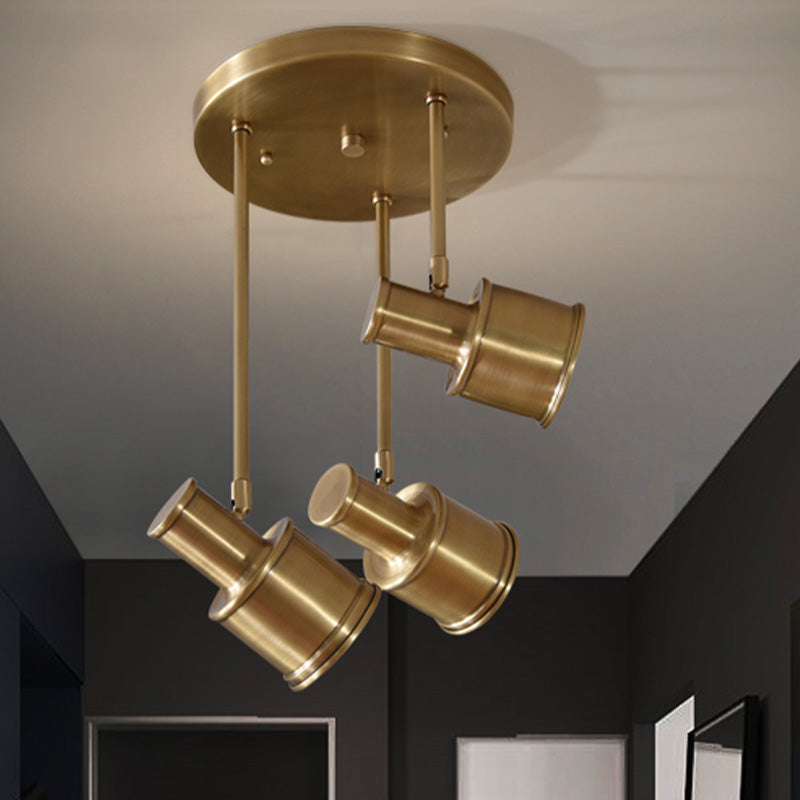 Cylindrical Hallway Cluster Pendant Light Colonial 3 Lights Gold Rotatable Suspended Lighting Fixture