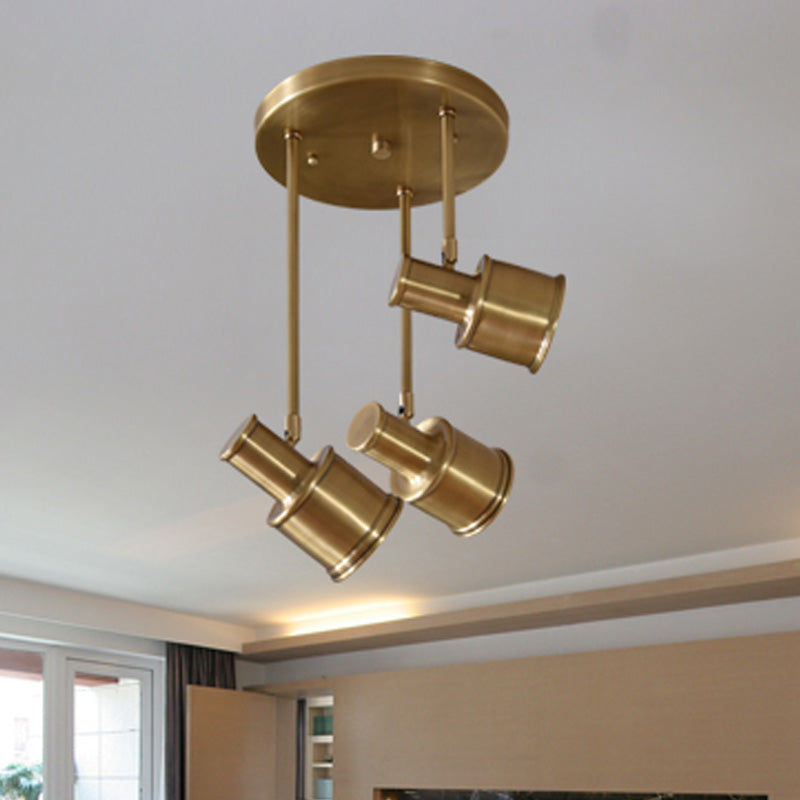 Cylindrical Hallway Cluster Pendant Light Colonial 3 Lights Gold Rotatable Suspended Lighting Fixture