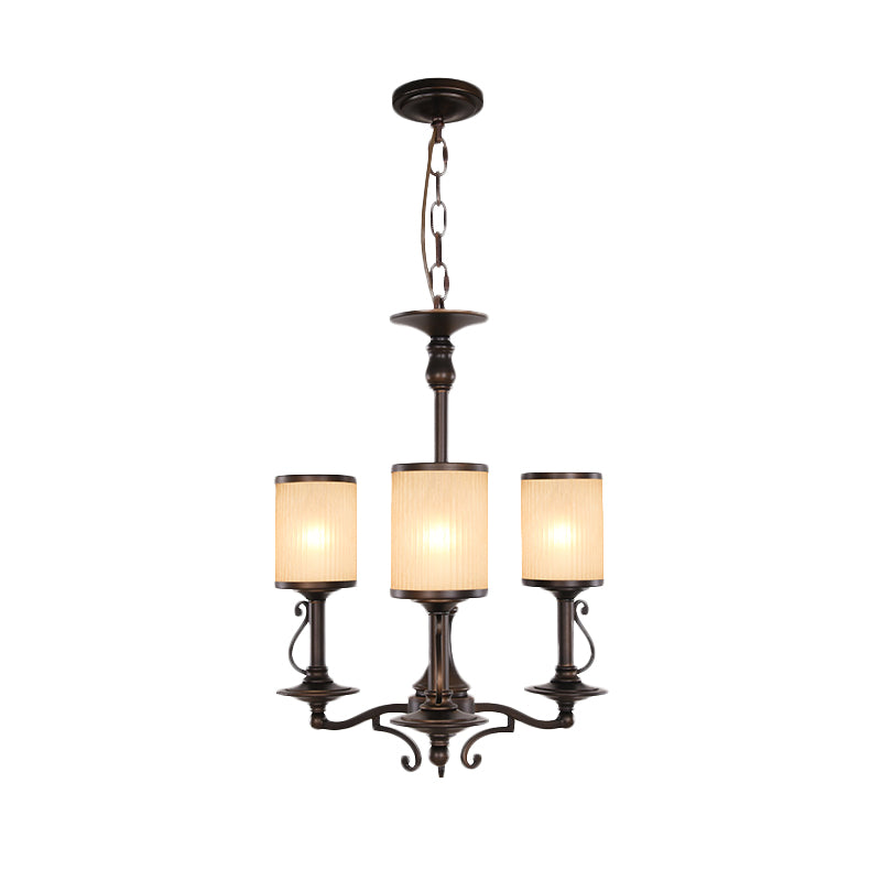Beige glas zwart kroonluchter lamp cilindrisch 3/6/8 hoofden traditionalisme hanger plafondlicht voor restaurant