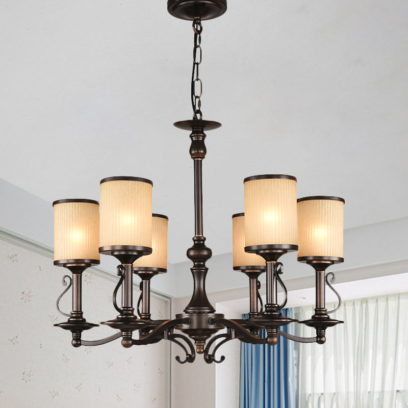 Beige glas zwart kroonluchter lamp cilindrisch 3/6/8 hoofden traditionalisme hanger plafondlicht voor restaurant