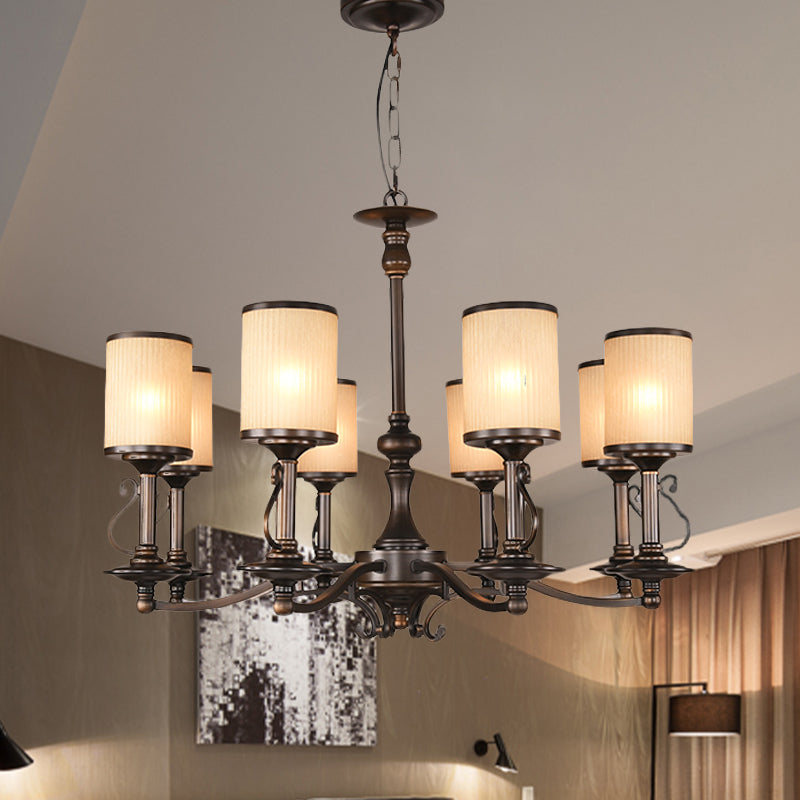 Beige glas zwart kroonluchter lamp cilindrisch 3/6/8 hoofden traditionalisme hanger plafondlicht voor restaurant
