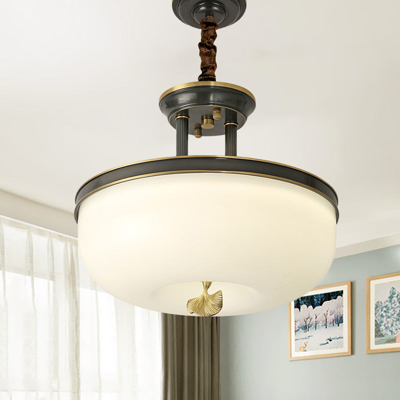 12 "/16" W GOUD/ZWARTE BOLL HANGENDE Kroonluchter Vintage Frosted White Glass Eetkamer LED Hanglicht