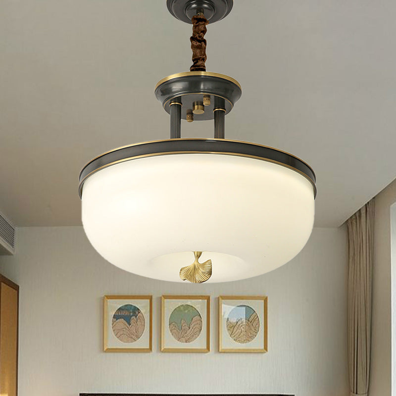 12 "/16" W GOUD/ZWARTE BOLL HANGENDE Kroonluchter Vintage Frosted White Glass Eetkamer LED Hanglicht