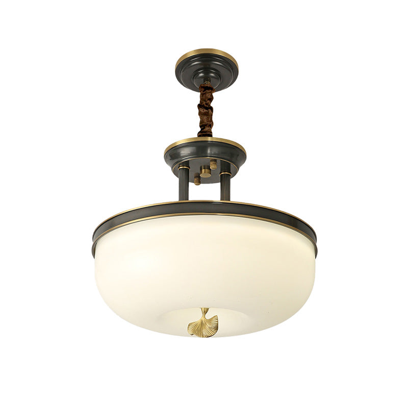 12 "/16" W GOUD/ZWARTE BOLL HANGENDE Kroonluchter Vintage Frosted White Glass Eetkamer LED Hanglicht