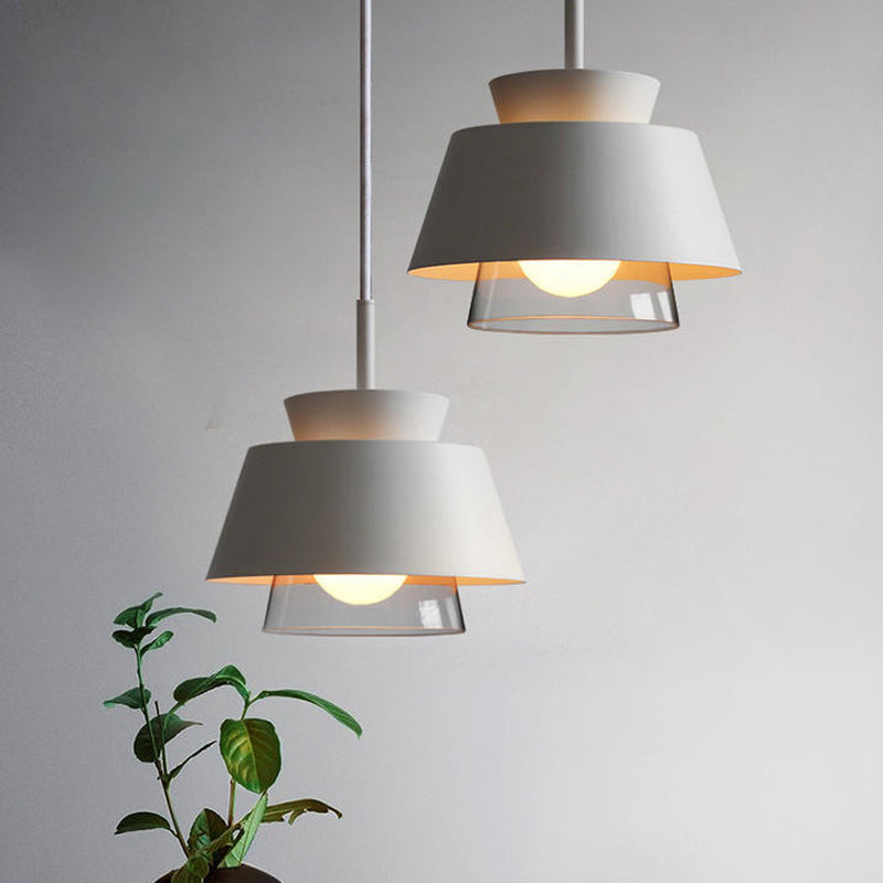 2 niveaux ombre suspendue pendante lumière minimaliste de fer minimaliste simple de plafond noir / blanc avec une teinte en verre transparent à l'intérieur