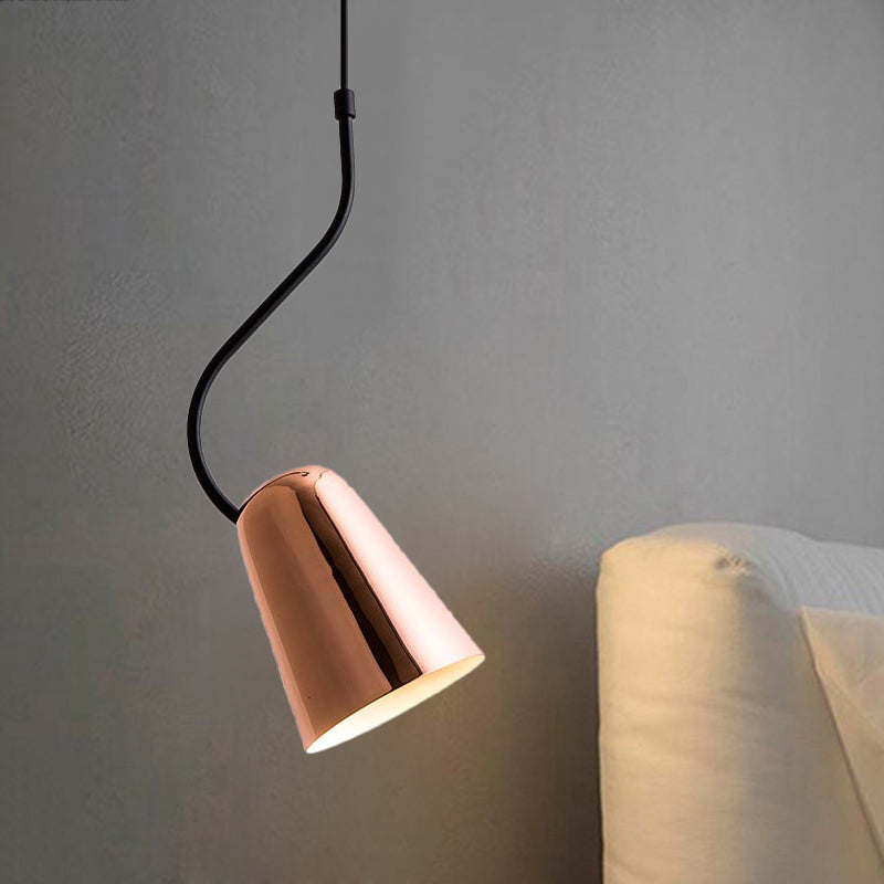 Copper Tapered Ceiling Light Minimalism 1 Head Iron Hanging Pendant with Curving Top