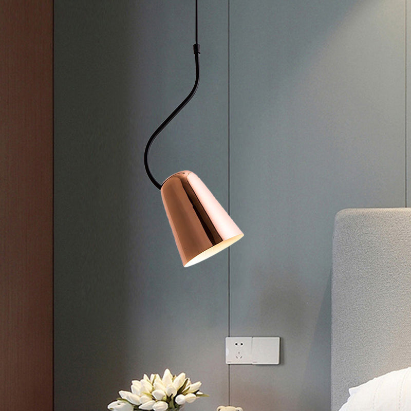 Copper Tapered Ceiling Light Minimalism 1 Head Iron Hanging Pendant with Curving Top