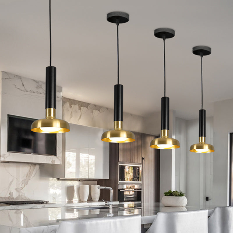 Mid Century Torch Metal Pendant Lighting LED Ceiling Suspension Lamp in Black-Gold over Kitchen Dinette