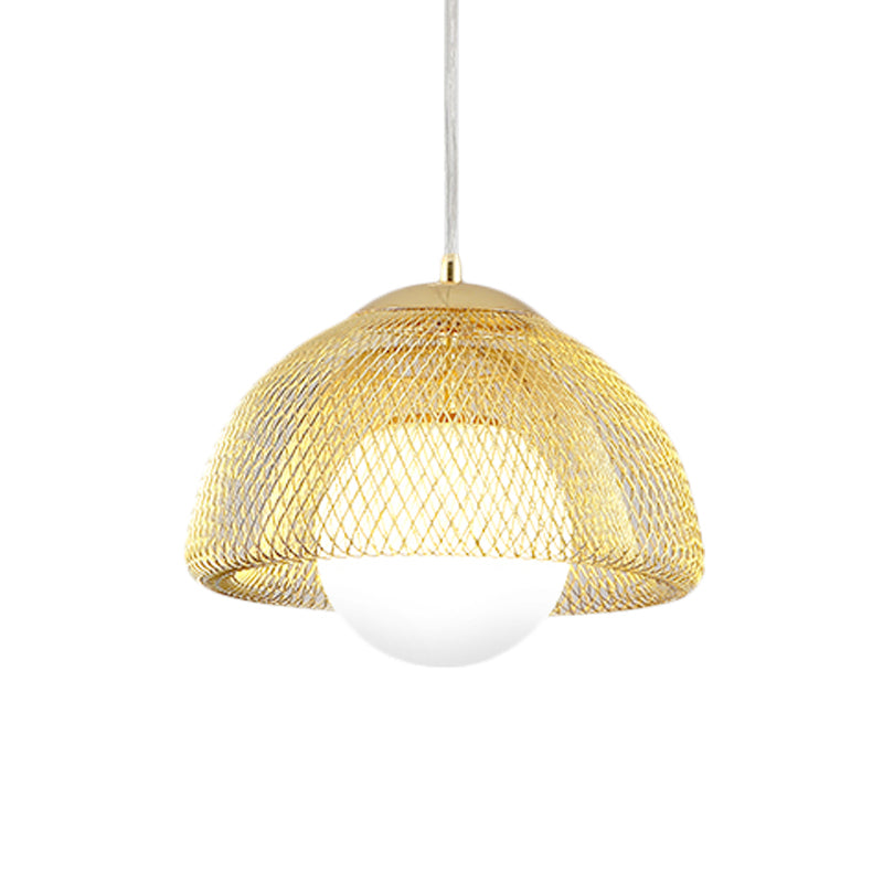 Opal Matte Glass Globe Pendant Light Vintage 12"/16" Wide 1 Light Hanging Lamp Kit with Dual Mesh Screen in Gold
