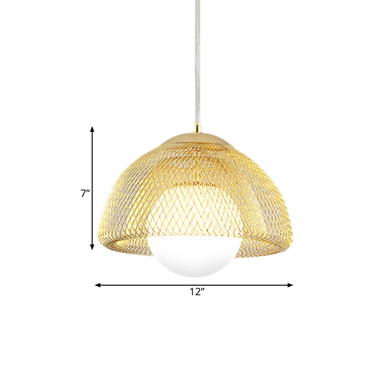 Opal Matte Glass Globe Pendant Light Vintage 12"/16" Wide 1 Light Hanging Lamp Kit with Dual Mesh Screen in Gold