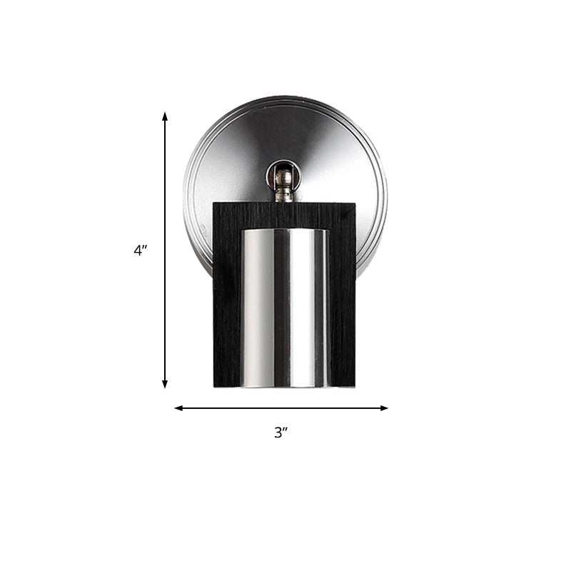 1 Light Bedroom Wall Sconce with Cylinder Metal Shade Black Wall Mount Light in Warm/White Lighting