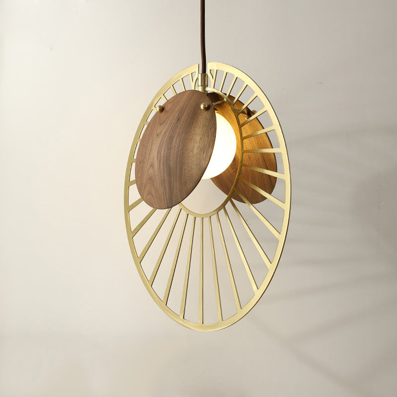Army Green Wire Hat Pendant Light Modern Creative 1 Light Iron Ceiling Lamp with Wood Clamp Lampshade