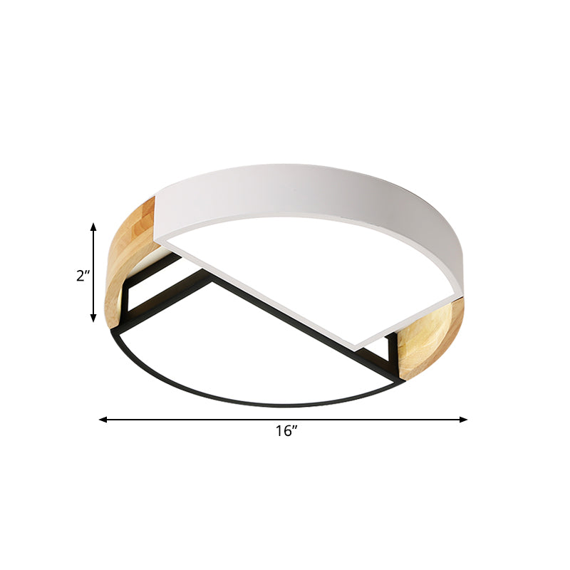 Nordic Spliced Round Acrylic Flushmount LED Ceiling Mount Light Fixture in White-Black for Bedroom, 16"/19.5" Wide