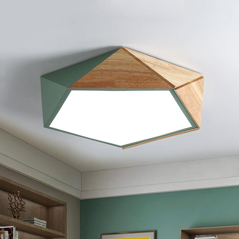 Wood Splicing 3D Pentangle Ceiling Flush Macaron Pink/Green LED Flush Mounted Lamp in Warm/White Light, 16.5/20.5 Inch Wide