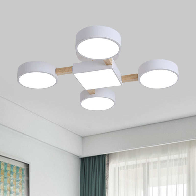 Nordic Zweiging Holz Deckenbeleuchtung LED Semi Flush Mount Licht in Weiß mit rundem quadratischem Schatten für Schlafzimmer