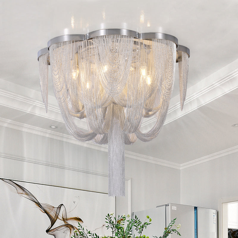 Fringe Chain Flush Mount Modernist Aluminum 4 Lights Chrome Ceiling Lamp for Parlor