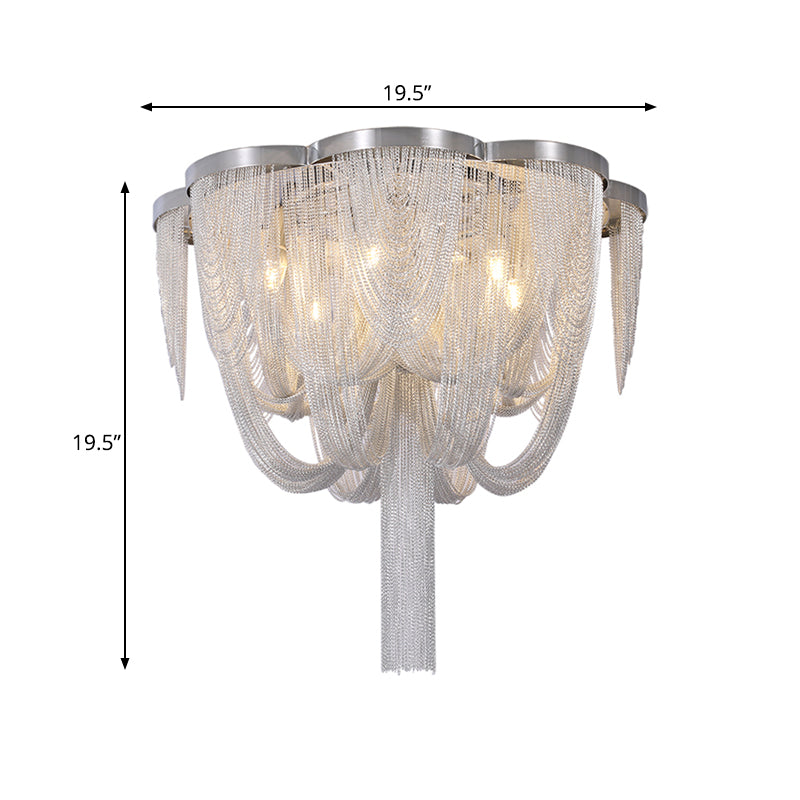 Fringe Chain Flush Mount Modernist Aluminum 4 Lights Chrome Ceiling Lamp for Parlor