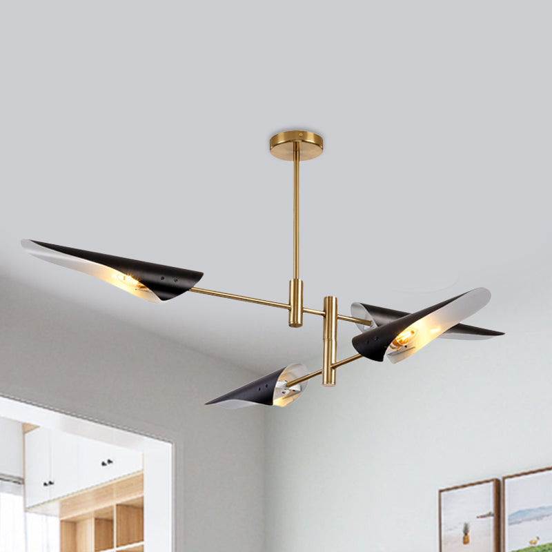 2-Tier Spiked Iron Semi Flush Mount Modern 4 Heads Black/White Ceiling Mount Chandelier with Rotating Arm