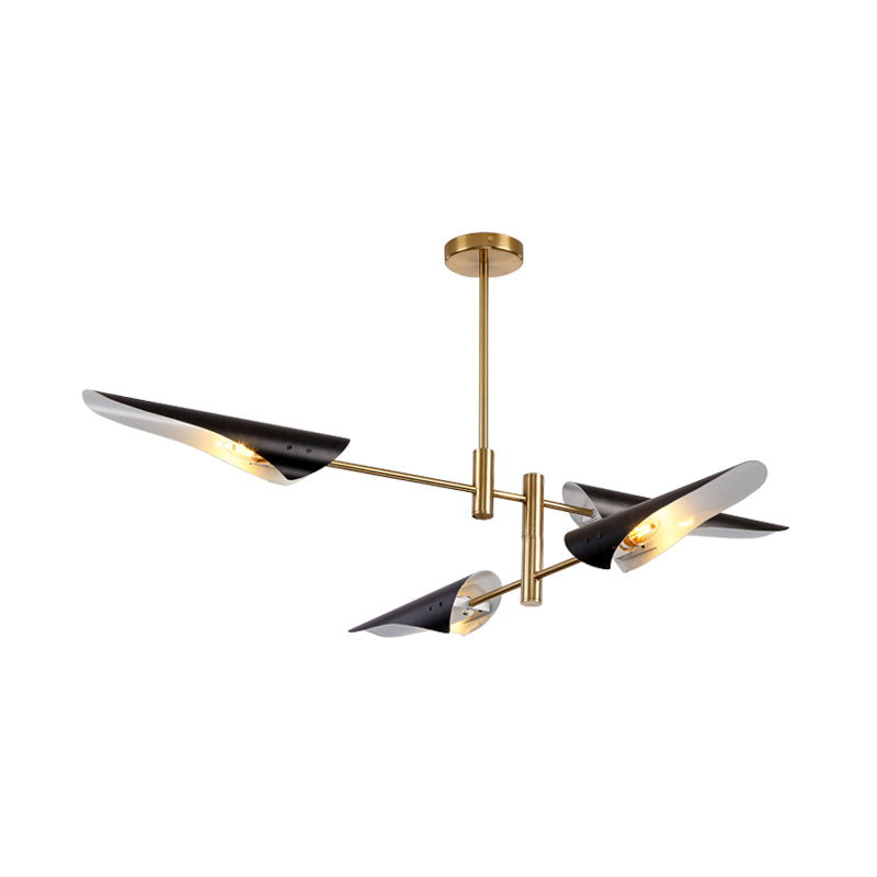 2-Tier Spiked Iron Semi Flush Mount Modern 4 Heads Black/White Ceiling Mount Chandelier with Rotating Arm