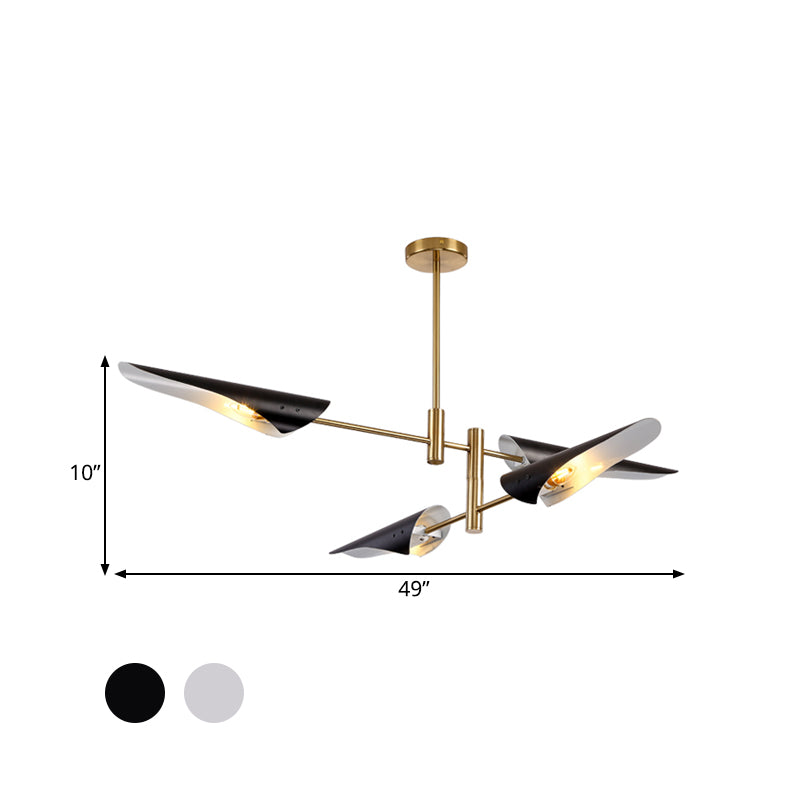 2-Tier Spiked Iron Semi Flush Mount Modern 4 Heads Black/White Ceiling Mount Chandelier with Rotating Arm