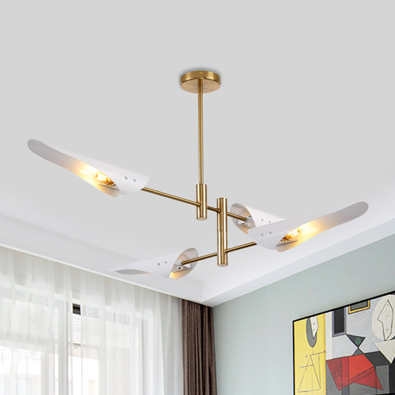 2-Tier Spiked Iron Semi Flush Mount Modern 4 Heads Black/White Ceiling Mount Chandelier with Rotating Arm