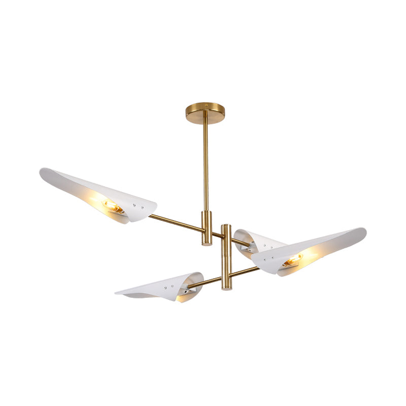 2-Tier Spiked Iron Semi Flush Mount Modern 4 Heads Black/White Ceiling Mount Chandelier with Rotating Arm