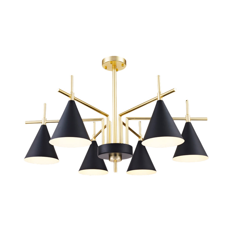 Mid-secolo in ferro conico semifulto a filo a filo a filo lampadario del soffitto in oro nero con design radiale per camera da letto