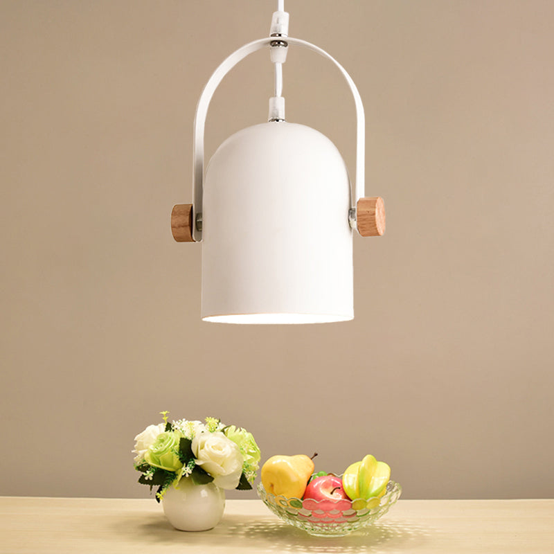 Nordic 1 Light Ceiling Pendant Metallic White Elongated Dome Hanging Light with Wood Lock and Adjustable Handle