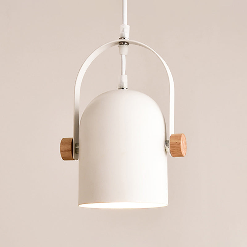 Nordic 1 Light Ceiling Pendant Metallic White Elongated Dome Hanging Light with Wood Lock and Adjustable Handle