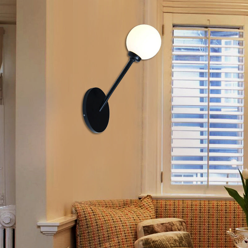 Stile moderno illuminazione a parete globale vetro bianco 1 lampadina da pranzo lampada a parete in nero