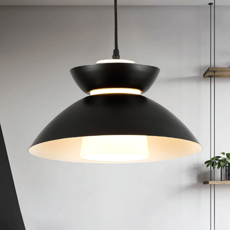 Luce a ciondolo a ciondolo di ferro semplice 1 lampadina lampada a sospensione nera/caffè con tonalità di vetro opaco interno