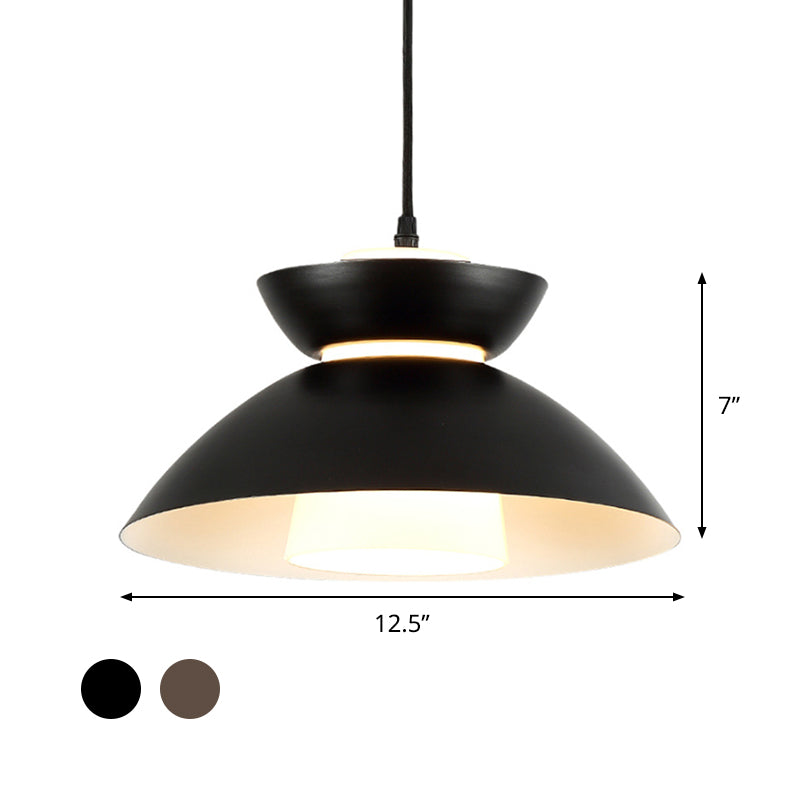 Luce a ciondolo a ciondolo di ferro semplice 1 lampadina lampada a sospensione nera/caffè con tonalità di vetro opaco interno
